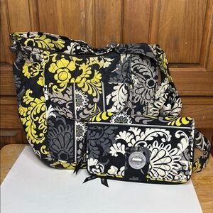 Vera Bradley Black and Yellow Crossbody Purse with Matching Wallet- Preowned